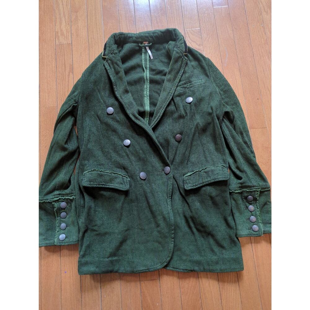 FREE PEOPLE Olive Green Military Double Breasted Button Blazer Size M